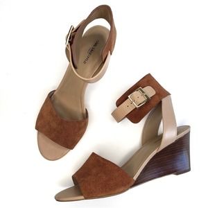 Karl Lagerfeld Amelie Brown Suede Leather Platform Wedge Open Toe Sandals US 9‎